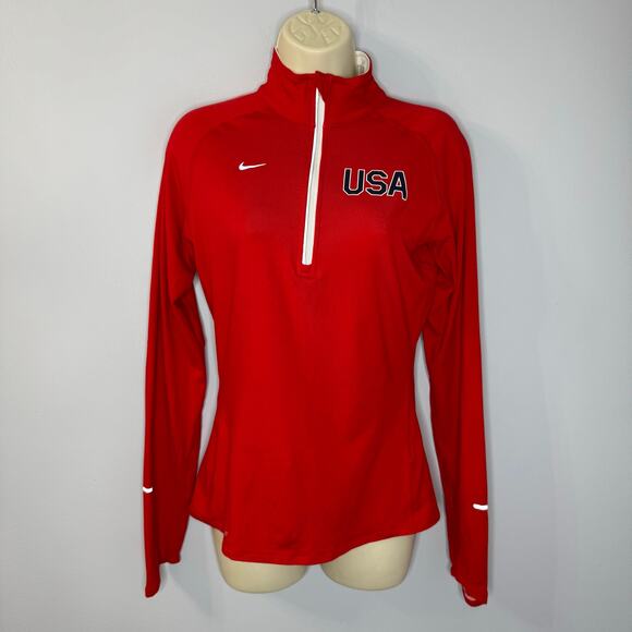 Nike 1/4 Zip Pullover USA Shirt Long Sleeve Running Women's S Red Reflective - Picture 1 of 11